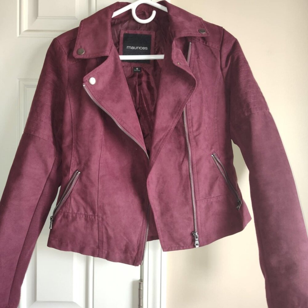 Burgundy Suede Lined Moto Jacket